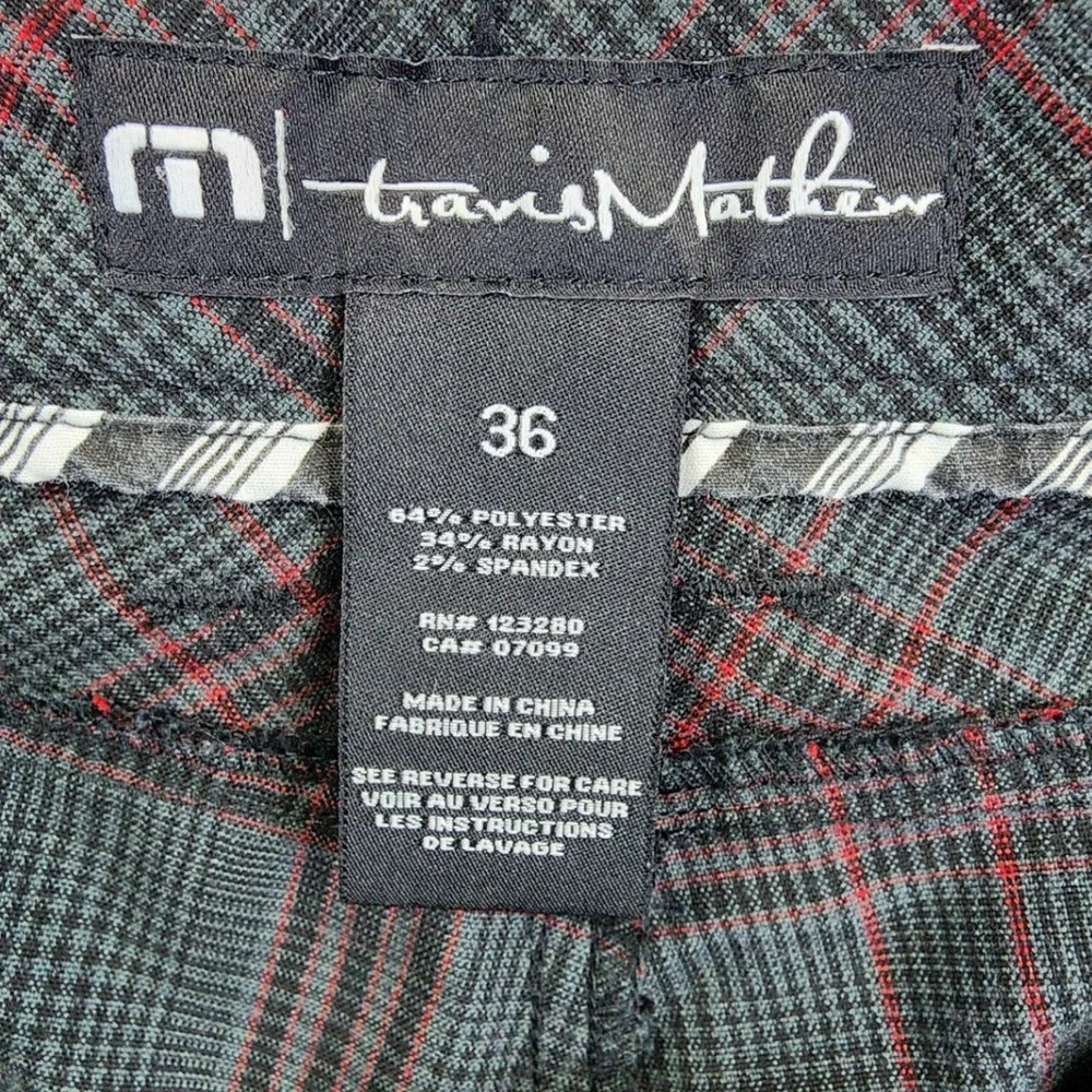 TravisMathew Grey Red Plaid Golf Shorts Men 36 Performance Stretch Preppy Casual